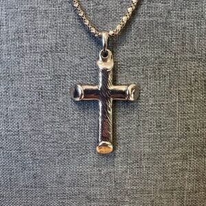 Silver Cross Pendant Necklace - Polished Metal